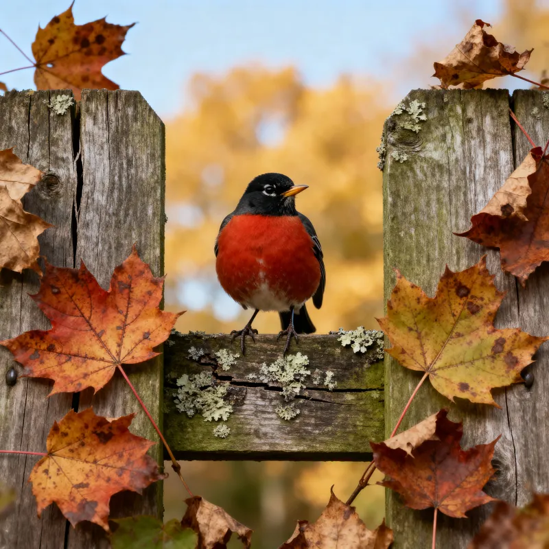 Charming Autumn Robin on a Rustic Fence