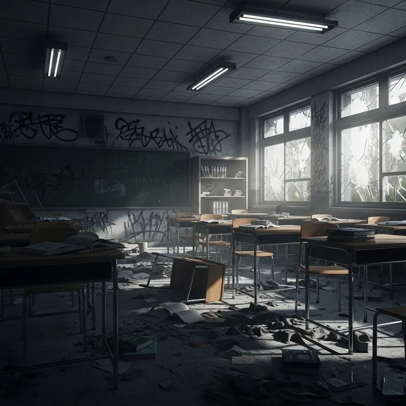 Dark Classroom with Apocalypse Vibe Dark Classroom with Apocalypse Vibe