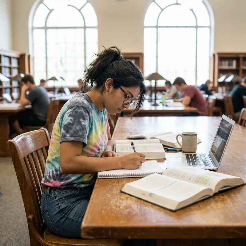 18-Year-Old Hispanic Student Studying in Library