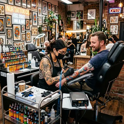 Vibrant Tattoo Salon Interior | Modern Tattoo Artist Scene
