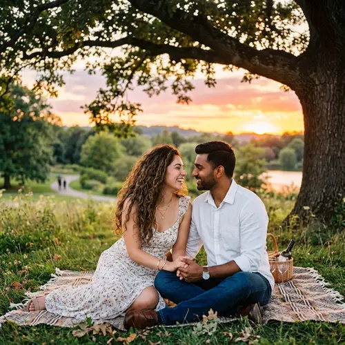 Romantic Scene of Love: Hispanic Woman & South Asian Man