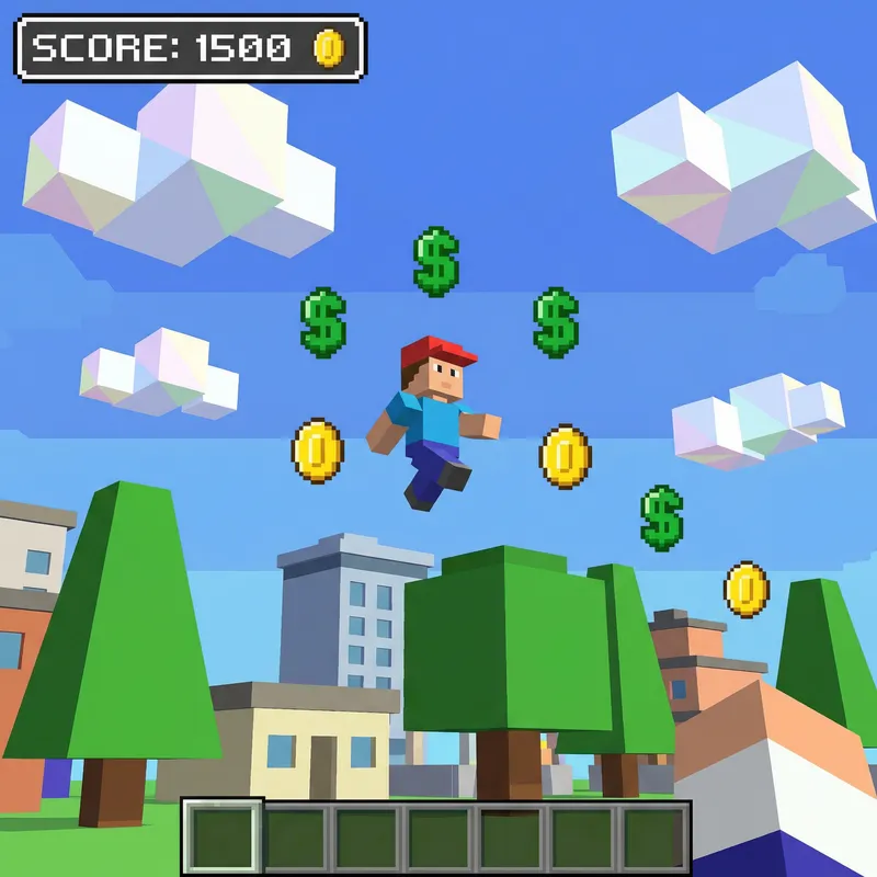 Cash Pickup Simulation Game in Pixelated Roblox Style