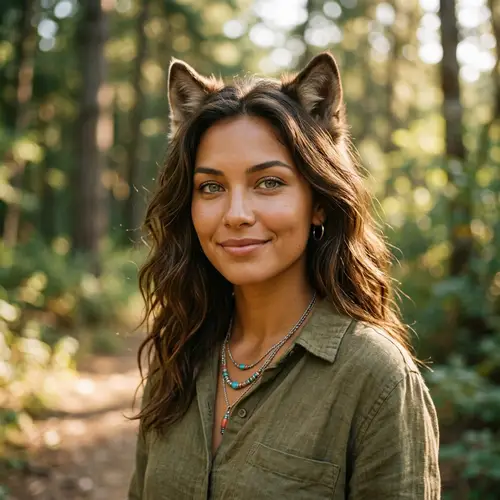 Stunning Young Woman with Wolf Ears & Green Eyes