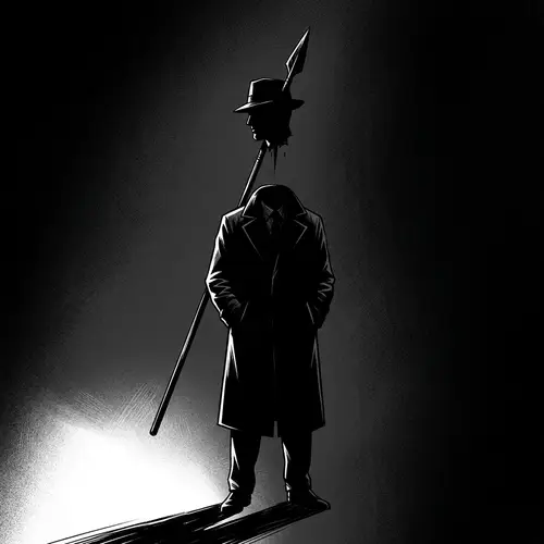 Eerie Graphic Art: Male Figure Suspended by Spear