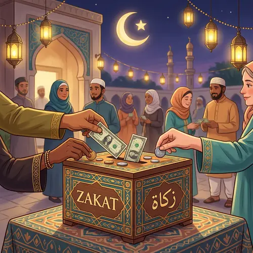Ramadan Zakat Charity: Islamic Giving Tradition Clipart