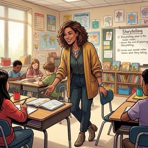 Engaging Classroom Scene with Confident Teacher