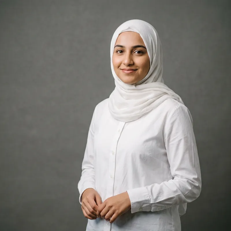 Elegant Half Body Photo in White Shirt & Hijab Elegant Half Body Photo in White Shirt & Hijab