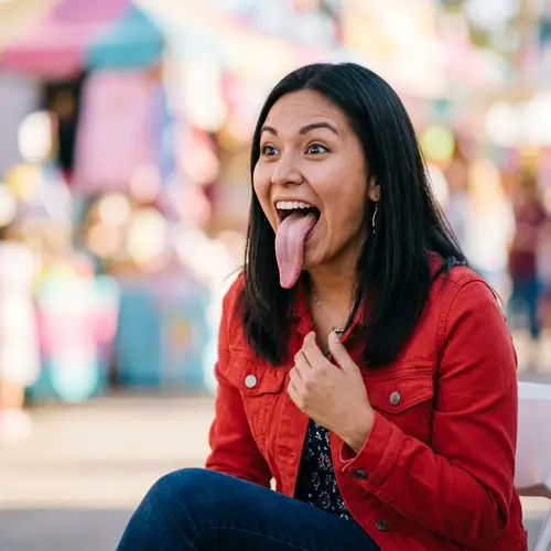 Surprised Woman with Long Tongue