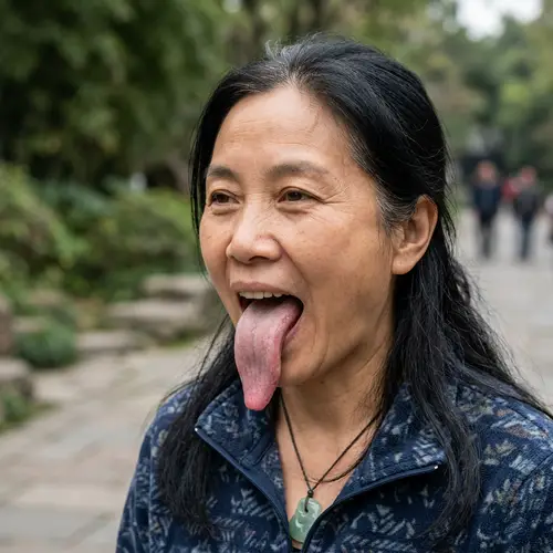 Unique Portrait of a Chinese Woman with Long Tongue