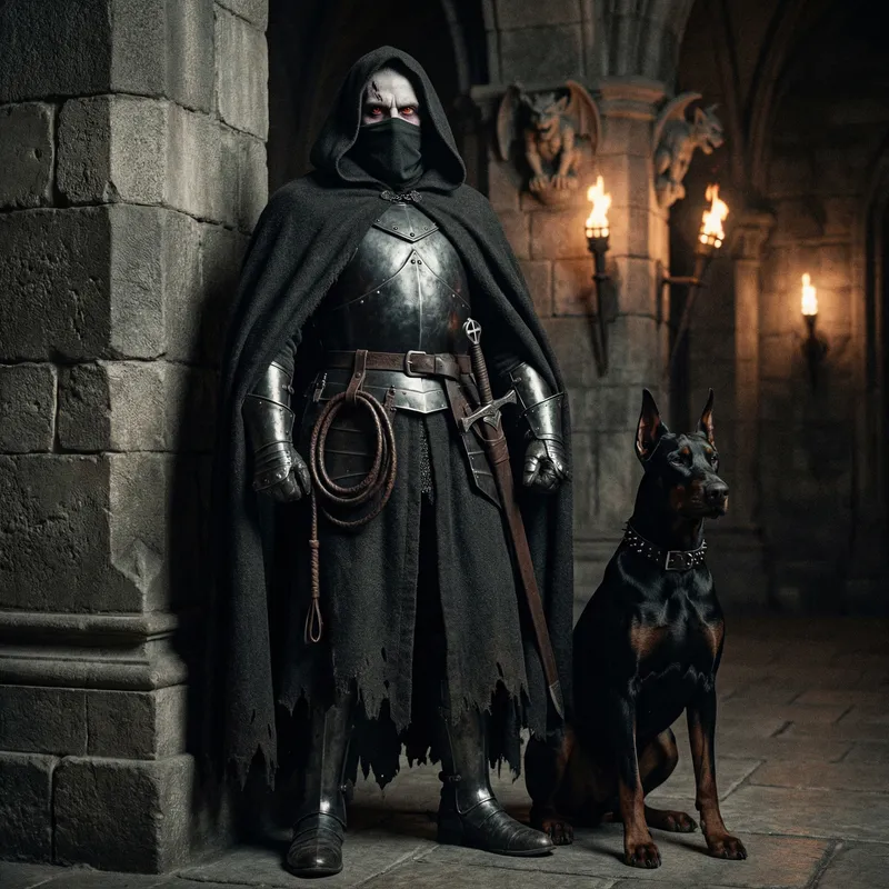 Dark Gothic Male Warrior in Black Armor with Red Eyes Dark Gothic Male Warrior in Black Armor with Red Eyes