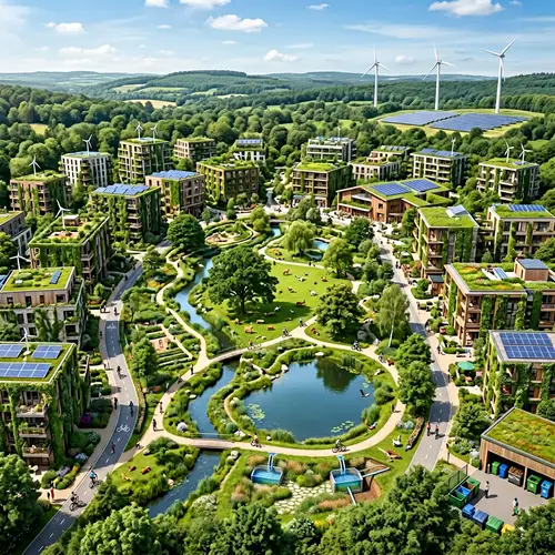 Sustainable Town Design: Green Buildings, Solar Panels & Parks