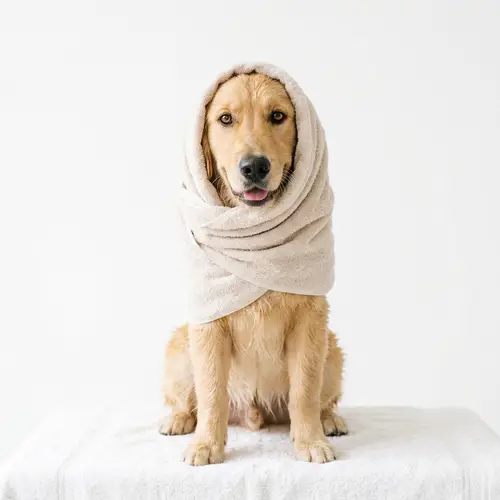 Cute 8-Month-Old Golden Retriever Post-Bath Photo