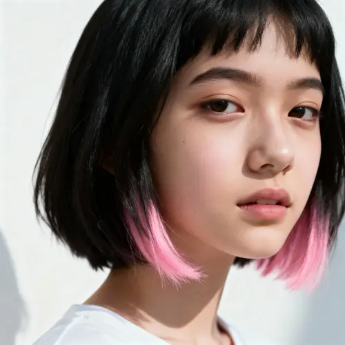 17-Year-Old Woman with Pink-Gradient Hair Photo