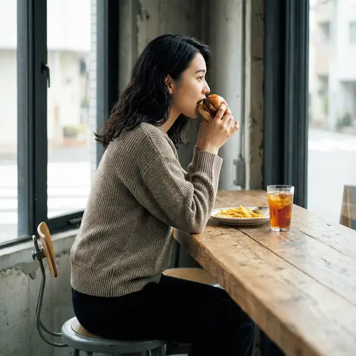 Asian Model Photoshoot with Burger | Photographic Realism