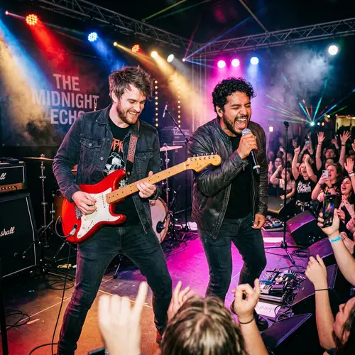 Caucasian and Hispanic Rock Band on Stage