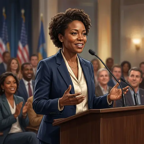 Female Black Politician Giving Public Speech Illustration