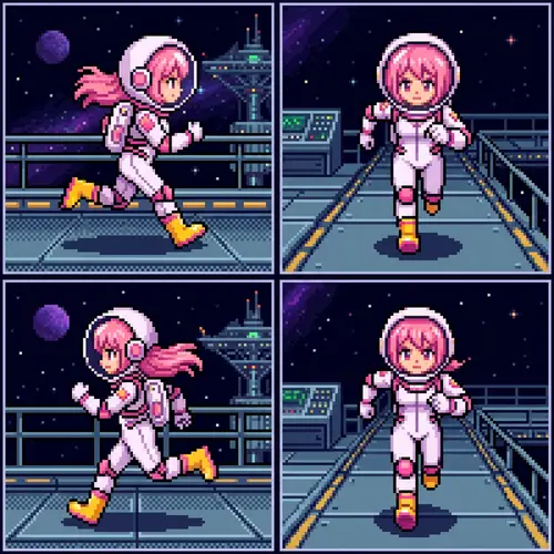 Pixel Art of a Pink-Haired Girl in Space Suit