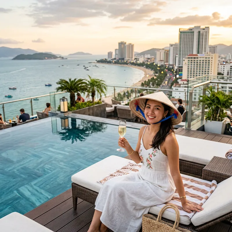 Beautiful Brunette by Rooftop Pool in Nha Trang Beautiful Brunette by Rooftop Pool in Nha Trang