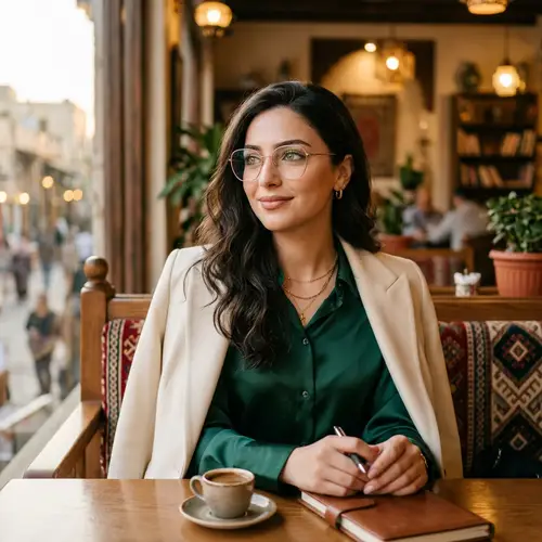 Elegant Middle-Eastern Girl with Sophisticated Glasses and Light Eyes
