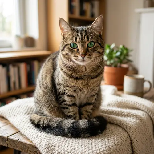 Medium-Sized Domestic Cat with Beautiful Striped Fur