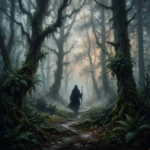 Mystical Silhouette in Foggy Forest | Dreamy and Ethereal Painting