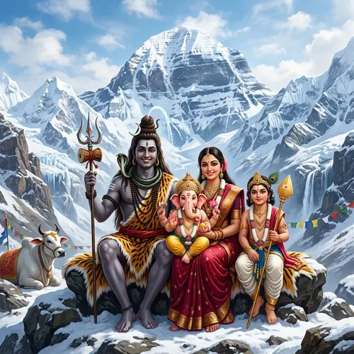 Lord Shiva Family in the Himalayas - Portrait Art
