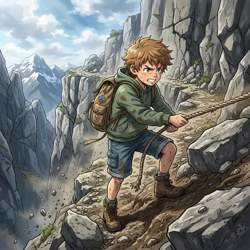 Courageous Boy Overcoming Obstacles - Anime Trail Adventure