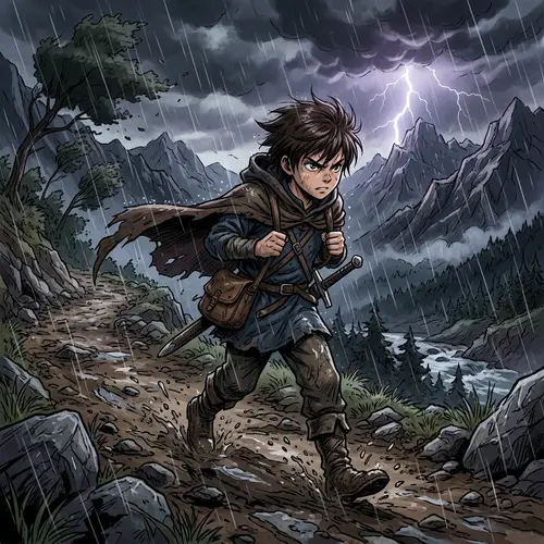 Anime Boy Overcomes Adversities on Path | Action-Packed Scene