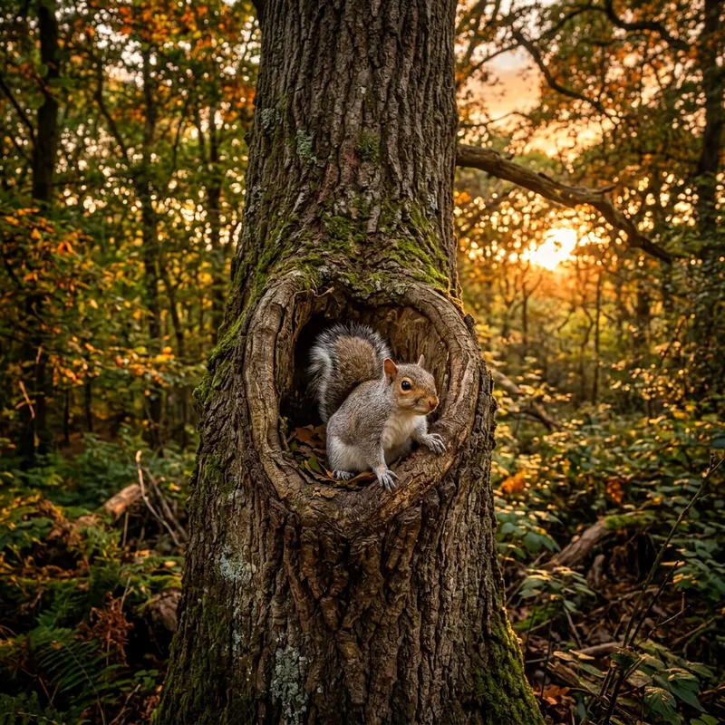 Majestic Tree with Squirrel in Hollow | Enchanting Forest Scene