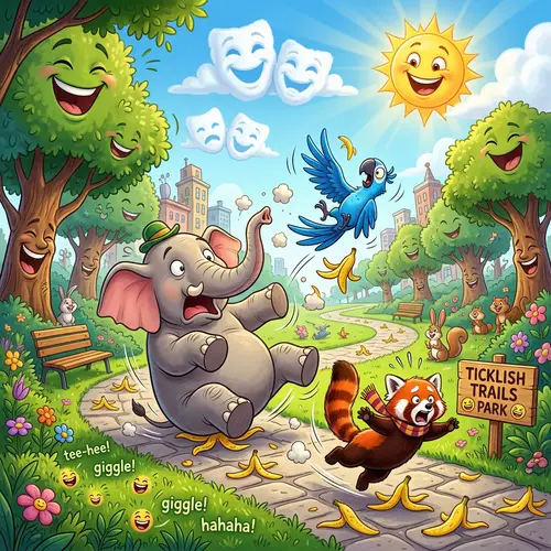 Funny Animated City Park with Laughing Trees