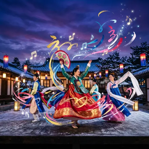 Korean Traditional Dance - Abstract Brush Strokes