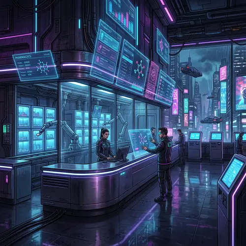 Futuristic Online Pharmacy | Cyberpunk Digital Painting