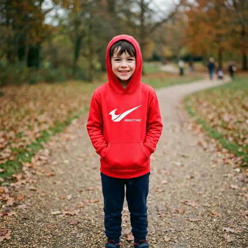 Young Boy in Vibrant Red Nike Sweatshirt | Sporty Style