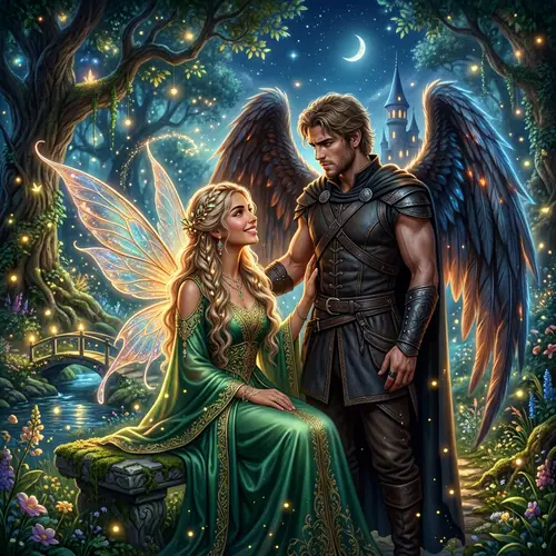 Enchanting Fantasy Scene: Fairy Wings & Romance
