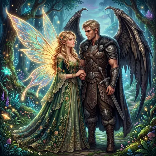 Enchanting Fantasy Illustration: Woman & Winged Man