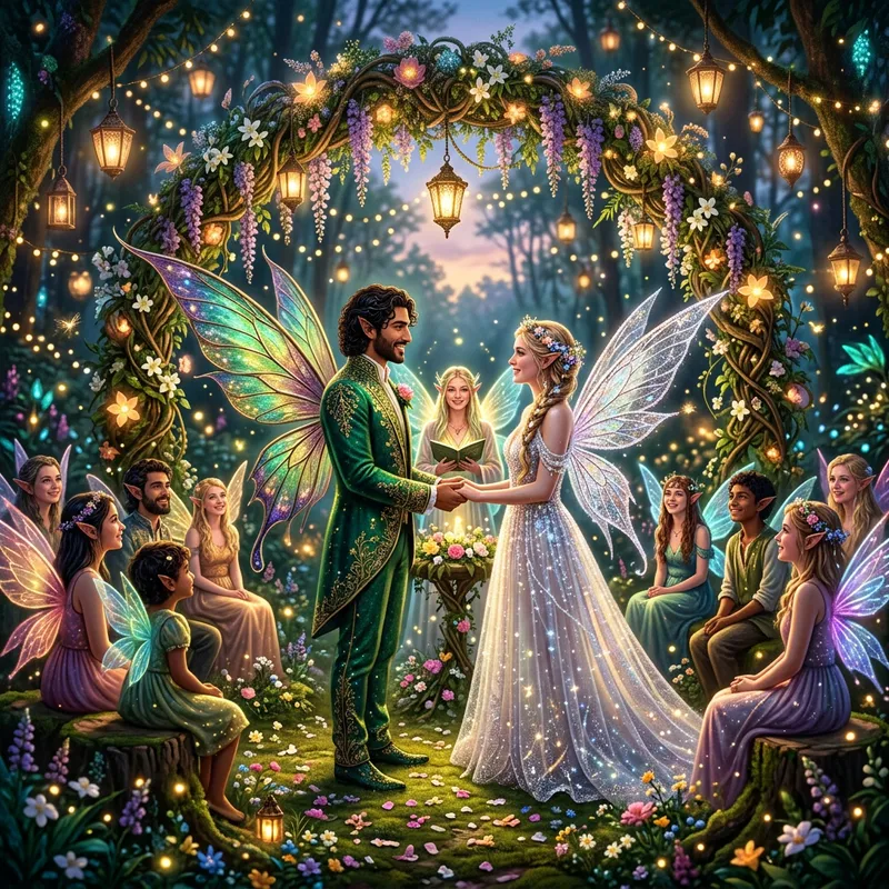 Enchanted Forest Fairy Wedding: Magical Ceremony Under Blossom Archway Enchanted Forest Fairy Wedding: Magical Ceremony Under Blossom Archway