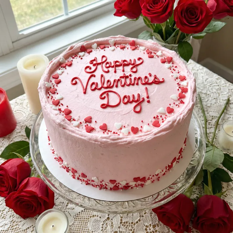 Happy Valentine's Day Cake: Elegant Round Cake Design