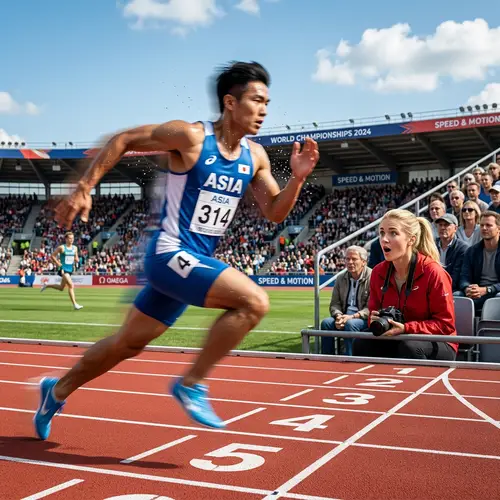 Captivating Slow Motion Scene: Asian Male Athlete Running with Blurred Outlines