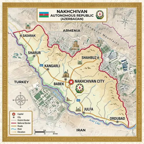 Detailed Map of Nakhchivan Autonomous Republic: Labeled Cities & Urban Landmarks