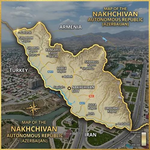 Detailed Map of Nakhchivan Autonomous Republic with Labeled Cities
