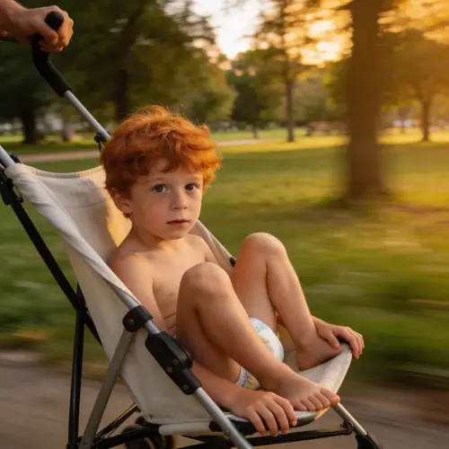 5-Year-Old Ginger Boy in Stroller