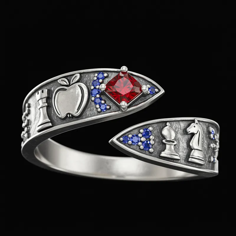 Elegant Silver Tail Ring with Ruby and Sapphire