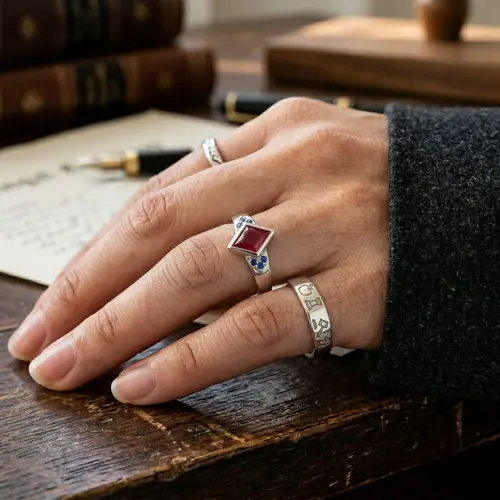 Elegant Silver Tail Ring with Ruby and Sapphire