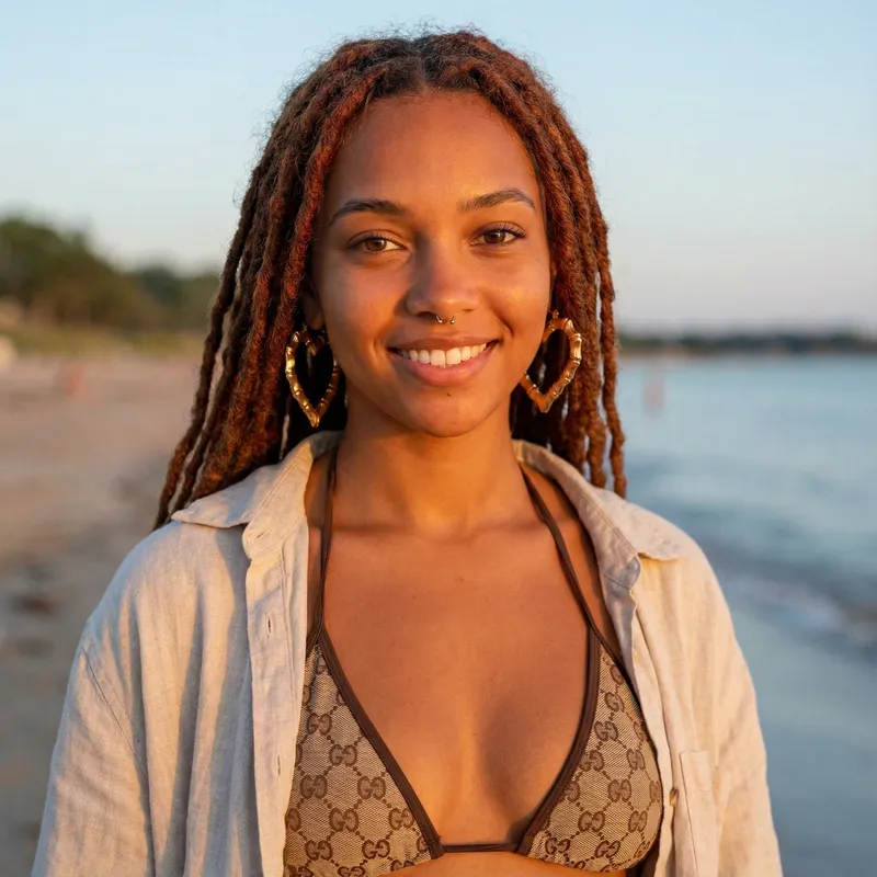 Stunning Girl with Red Dread Locs and Gucci Bikini
