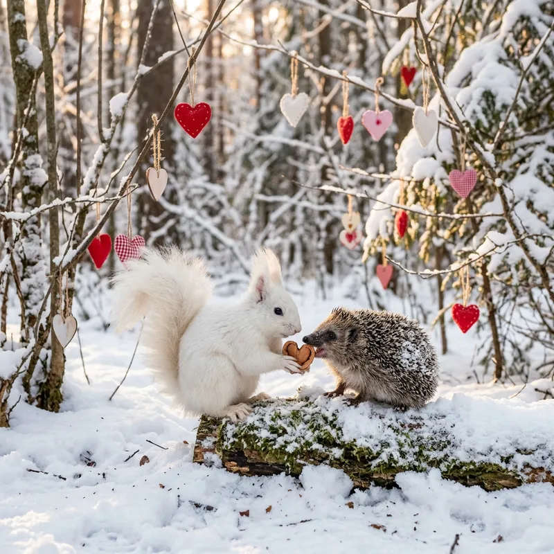 White Squirrel and Hedgehog Valentine's Day