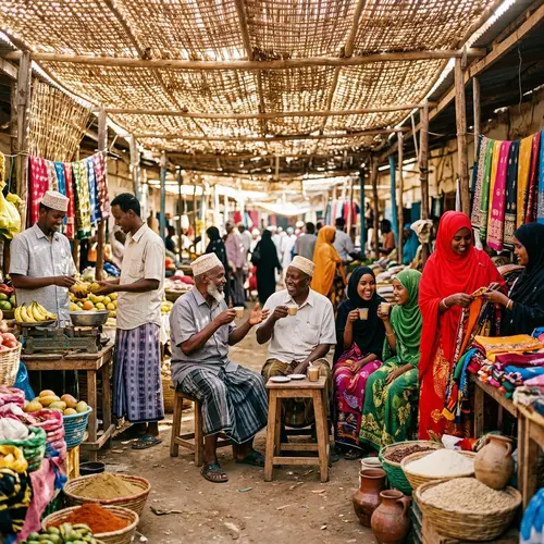 Traditional Somali Community at Vibrant Marketplace