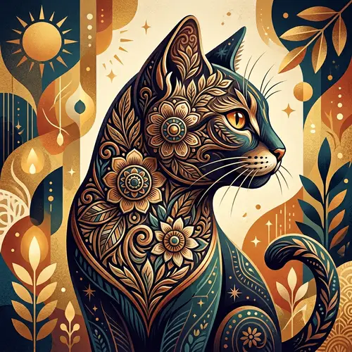 Stylish Cat Graphic Design with Floral Pattern