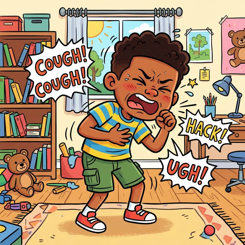Playful Black Male Cartoon Character Coughing | Vibrant Style Playful Black Male Cartoon Character Coughing | Vibrant Style