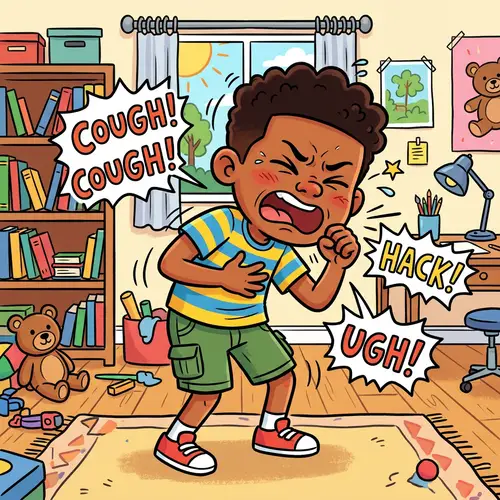 Vibrant Cartoon Character Coughing | Children's Book Style