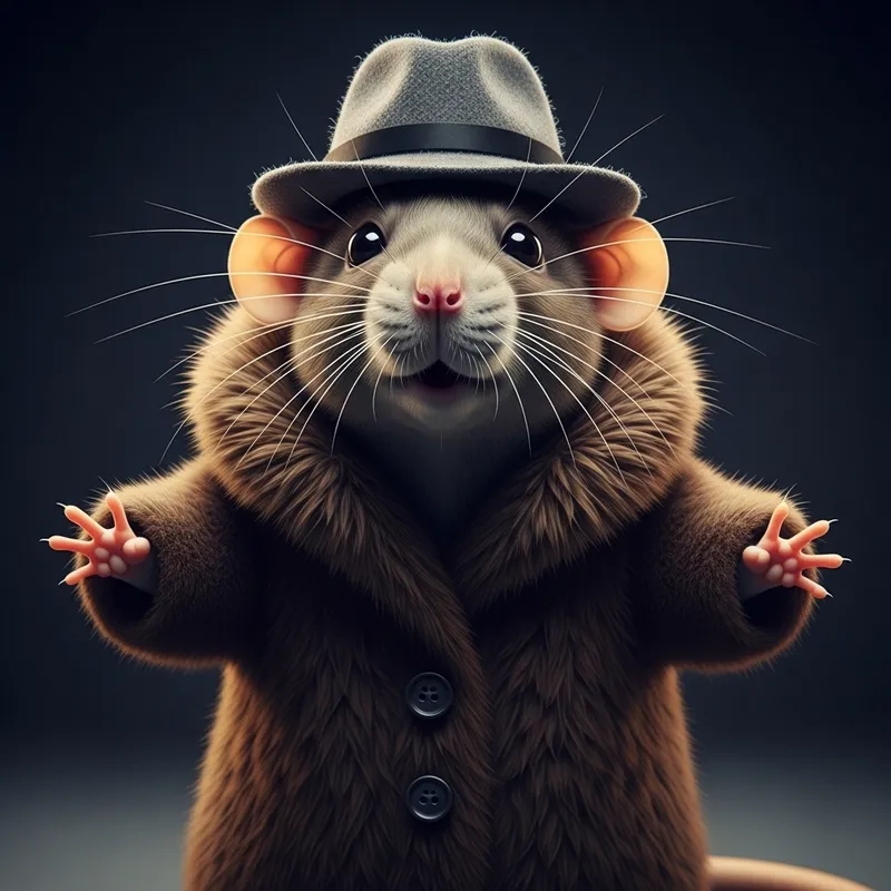 Stylish Rat in Feather Coat and Wool Hat